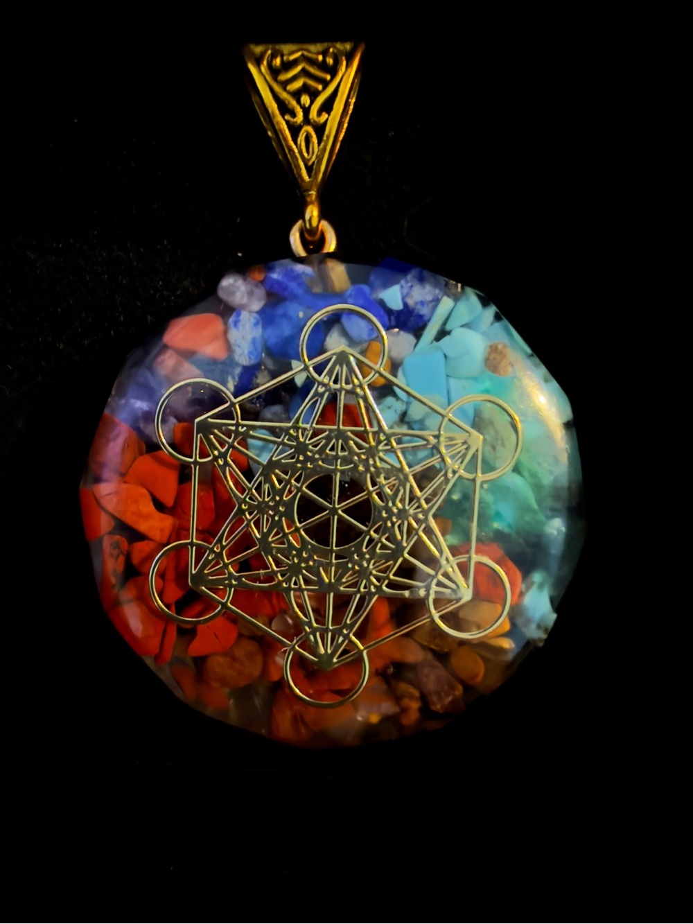 NEW 7 Chakra Resin Sacred Geometry Pendant Necklace